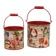 Vintage Christmas Postcard Buckets (Set of 2)