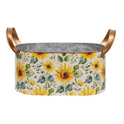 Oval Metal Sunflowers Buckets With Handles (Set of 2)