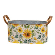 Oval Metal Sunflowers Buckets With Handles (Set of 2)