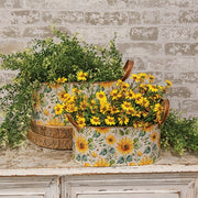 Oval Metal Sunflowers Buckets With Handles (Set of 2)