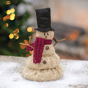 Melting Top Hat Snowman With Burgundy Scarf - 7.5"H