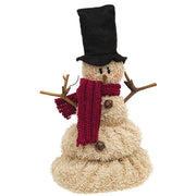 Melting Top Hat Snowman With Burgundy Scarf - 7.5"H