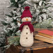 Stuffed Standing Jingle Bell Snowman with Burgundy Hat & Scarf - 14"H