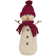 Stuffed Standing Jingle Bell Snowman with Burgundy Hat & Scarf - 14"H