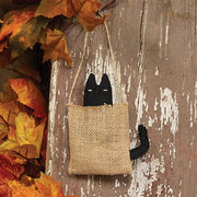 Stuffed Primitive Cat in Burlap Sack Hanger