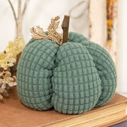 Teal Waffle Weave Pumpkin with Burlap Leaves - 5" dia.
