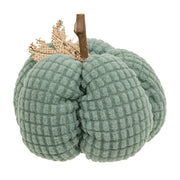 Teal Waffle Weave Pumpkin with Burlap Leaves - 5" dia.