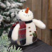 Stuffed Wishing Snowman With Greenery Pocket & Plaid Scarf