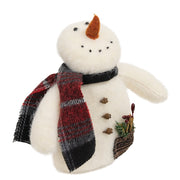 Stuffed Wishing Snowman With Greenery Pocket & Plaid Scarf