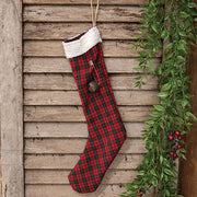 Red & Green Plaid Stocking with Jingle Bell - 14"
