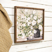 White Bouquet In Gray Vase Framed Print - 16" Sq.