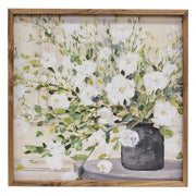 White Bouquet In Gray Vase Framed Print - 16" Sq.