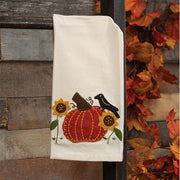 Primitive Crow On Pumpkins with Sunflowers Dish Towel