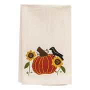 Primitive Crow On Pumpkins with Sunflowers Dish Towel