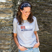 Red White & Blessed T-Shirt - Heather Grey - Large