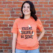 Treat Drink & Be Scary T-Shirt - Heather Orange - Large