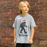 Believe Santa Bigfoot Youth T-Shirt - Heather Graphite - XL