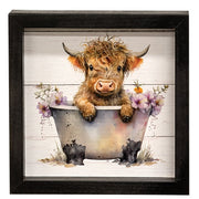 Baby Tubby Highland with Purple Flowers Shadowbox Frame