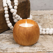 Round Wooden LED Timer Candle - 4"x3"
