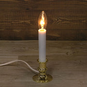 White Sensor Candle Lamp on Brass Base - 9"H