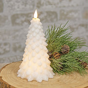 White Glittered Christmas Tree Timer Candle - 8.5"H