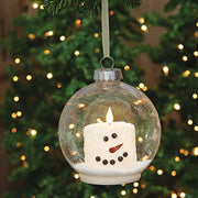 6" Bulb Ornament with Snowman LED Candle