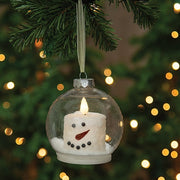 4" Bulb Ornament with Snowman LED Candle