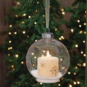 6" Bulb Ornament with Gold Snowflake LED Candle