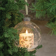 Ball Ornament with Sparkling Holly & Berries LED Candle