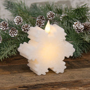 White Wax Glitter Snowflake LED Timer Candle - 4 x 2
