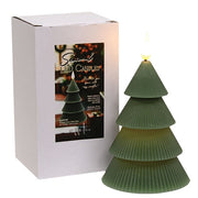 Dark Green Wax Christmas Tree LED Timer Candle - 6 In H