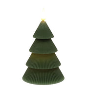 Dark Green Wax Christmas Tree LED Timer Candle - 6 In H