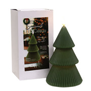 Dark Green Wax Christmas Tree LED Timer Candle - 7-1/4 In H