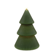 Dark Green Wax Christmas Tree LED Timer Candle - 7-1/4 In H
