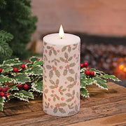 Sparkling Holly & Berries LED Timer Pillar - 3 x 6