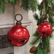 Distressed Metallic Red Diamond Pattern Jingle Bell - 5"