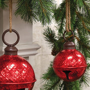 Distressed Metallic Red Diamond Pattern Jingle Bell - 6.5"