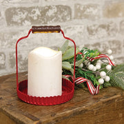 Vintage Red Merry Christmas Stamp Candle Pan with Handle