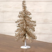 Silver Tinsel Christmas Tree on Distressed White Metal Base - 16"H