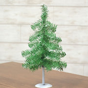 Green Tinsel Christmas Tree on Distressed White Metal Base - 16"H