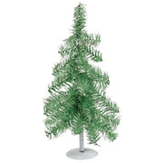 Green Tinsel Christmas Tree on Distressed White Metal Base - 16"H