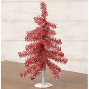 Pink Tinsel Christmas Tree on Distressed White Metal Base - 16"H