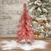 Pink Tinsel Christmas Tree on Distressed White Metal Base - 16"H