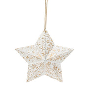 Vintage White Metal Hanging Star with Gold Embossed Stars - 9.5"