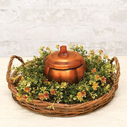Round Brown Willow Tray Basket with Handles - 12" Dia