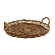 Round Brown Willow Tray Basket with Handles - 12" Dia