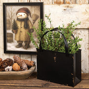 Distressed Black Metal Tote Bag with Handles - 8" x 10"