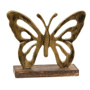 Antiqued Metal Butterflies On Dark Wooden Stands (Set of 2)