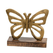 Antiqued Metal Butterflies On Dark Wooden Stands (Set of 2)