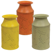 Distressed Dragonfly Embossed Metal Milk Can  (3 Count Assortment)